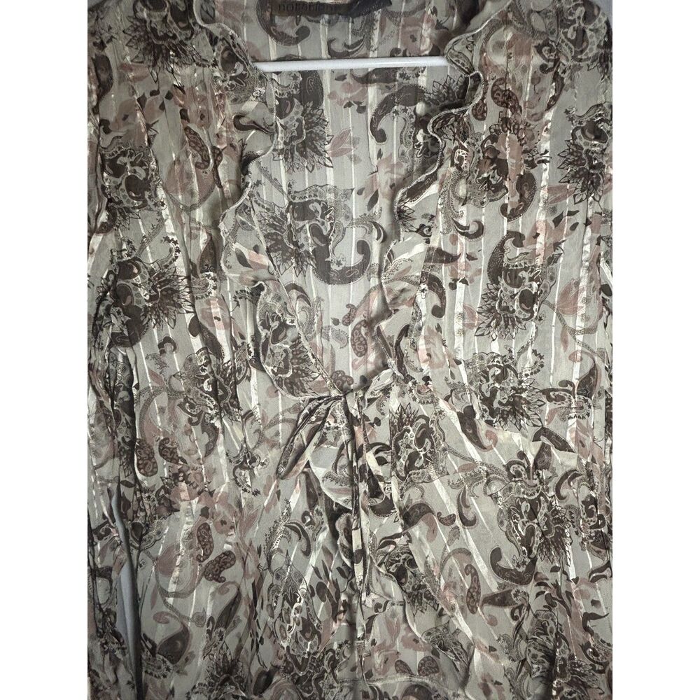 Vintage Y2K Notations Whimsigoth Paisley Sheer Ruffle Tie Front Blouse Large - Picture 4 of 6